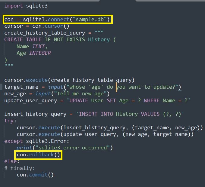 Zhibigu's tweet image. rollbackを習ったんだけど、con.rollback()という形で実行する。conはデータベースをPython上で実行する際のおまじないで作られた、sample.dbというデータベースを含んだ変数というかオブジェクトというか・・・
#Python #DB #sqlite3