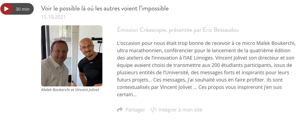 Fondation Partenariale de l'Université de Limoges (@funilim) on Twitter photo Média | Malek Boukerchi, ultra marathonnien & conférencier pour le lancement de la quatrième édition des ateliers de l’#innovation à <a href="/iae_limoges/">IAE Limoges</a> était l'invité de <a href="/be_inlive/">Eric Bessaudou</a> dans l'émission Créascopie sur <a href="/rcflimousin/">RCF Limousin</a>. Pour écouter et réécouter 👉swll.to/7KhIc Média | Malek Boukerchi, ultra marathonnien & conférencier pour le lancement de la quatrième édition des ateliers de l’#innovation à <a href="/iae_limoges/">IAE Limoges</a> était l'invité de <a href="/be_inlive/">Eric Bessaudou</a> dans l'émission Créascopie sur <a href="/rcflimousin/">RCF Limousin</a>. Pour écouter et réécouter 👉swll.to/7KhIc