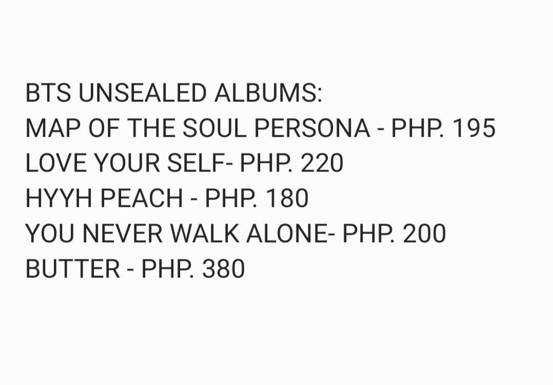 BangtanBudol's tweet photo. !! HELP RT !!

BTS UNSEALED ALBUMS

SEE THE PICTURE FOR THE PRICE

DOP: NOV. 30
ETA: NORMAL

COMMENT:
MINE + ALBUM + VERSION https://t.co/LEsv3Ii4Py