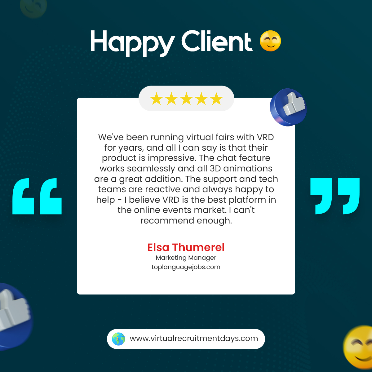 DaysVirtual's tweet image. VRD continues to extend its remarkable virtual event solutions to businesses worldwide. If you are interested in hosting a successful virtual or hybrid event then you've landed on the right platform.
Request a demo today, and let's get started!
#Reviews #virtual #CustomerSuccess