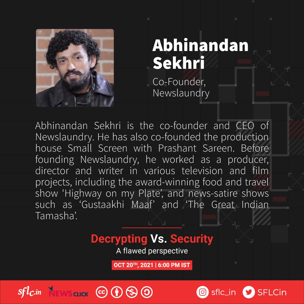 SFLCin's tweet image. #PrivacyVsSecurity
Opening remarks by @AbhinandanSekhr 
&quot;As long as nation states exist, esp post 9/11, it would be very hard to say privacy is more important than national security. Is it just a convenient way for nation states to frame privacy vs security?&quot;
#encryption #privacy