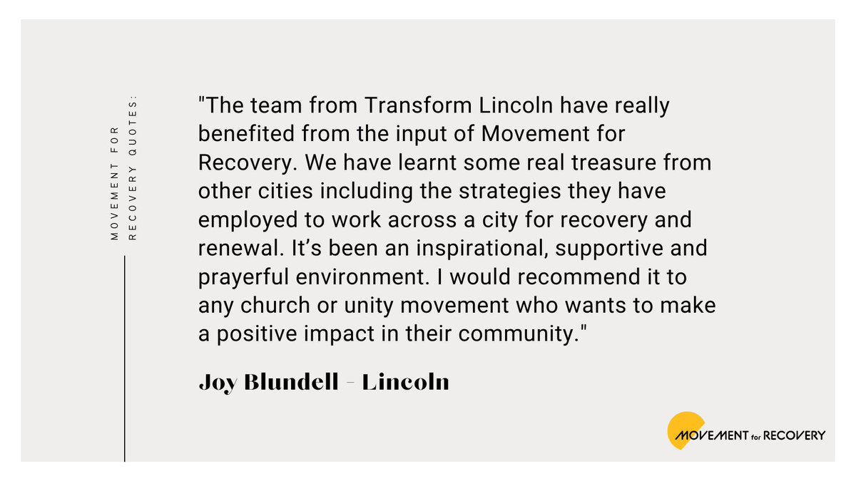Gather Movement (@gather_movement) on Twitter photo "The team from Transform Lincoln have really benefited from the input of Movement for Recovery. We have learnt some real treasure from other cities..."
Check out this amazing quote from <a href="/joyblundell/">Joy Blundell</a> from <a href="/TransformLincln/">TransformLincoln</a> about their teamās experience with #MovementforRecovery "The team from Transform Lincoln have really benefited from the input of Movement for Recovery. We have learnt some real treasure from other cities..."
Check out this amazing quote from <a href="/joyblundell/">Joy Blundell</a> from <a href="/TransformLincln/">TransformLincoln</a> about their teamās experience with #MovementforRecovery