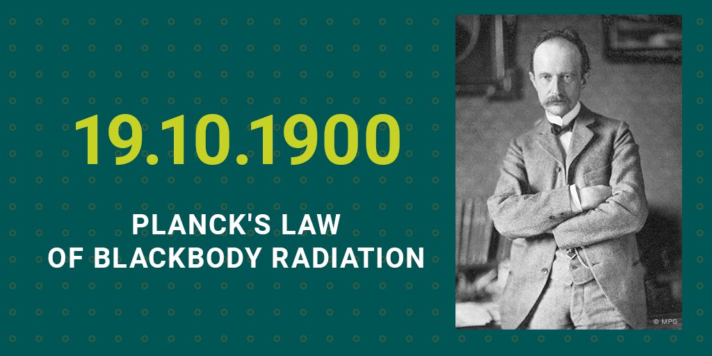 maxplanckpress's tweet photo. On October 19, 1900, Max Planck presented to the German Physical Society what we now know as Planck's law of blackbody radiation, described as "a discovery that opened the way to the development of the #quantumtheory and provided the initial formulation for that theory."😯😎🙂 https://t.co/Wcr8ZMhwzF