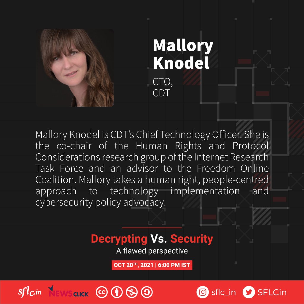 SFLCin's tweet image. #PrivacyVsSecurity
Opening remarks by @MalloryKnodel 

&quot;Individuals need to be secure, they need right to security as much as they need other rights.&quot;

#Encryption #Privacy #HumanRights