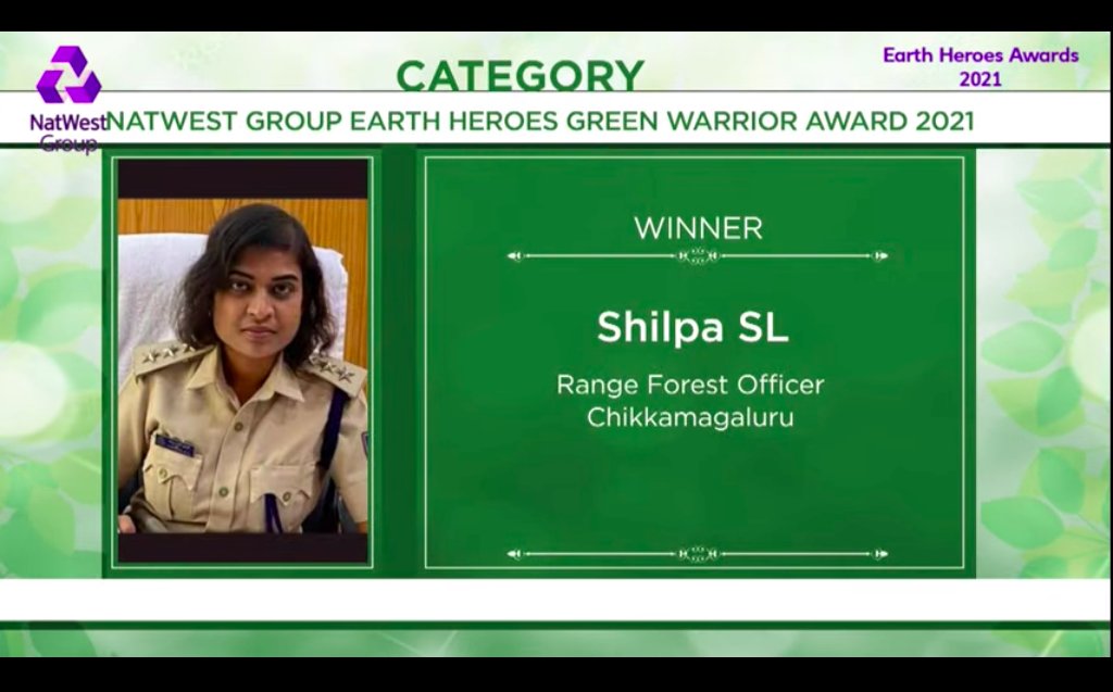 MAmarnaath's tweet photo. So happy and proud that a brave forest officer and my dear friend Shilpa SL was awarded NatWest Group Earth Heroes Green Warrior Award 2021 today for her exemplary work in wildlife conservation.
#womeninconservation #womenforwildlife #wildlifewarrior https://t.co/GhG1uWjVm7