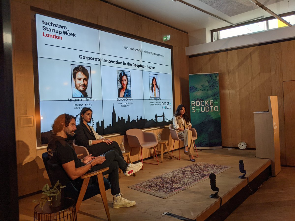 🎉On stage for day 3 of <a href="/StartupWeek/">Techstars Startup Week</a> London @Cosmical_b &amp; <a href="/Jessicachapplow/">Jessica Chapplow</a> #startupweekldn