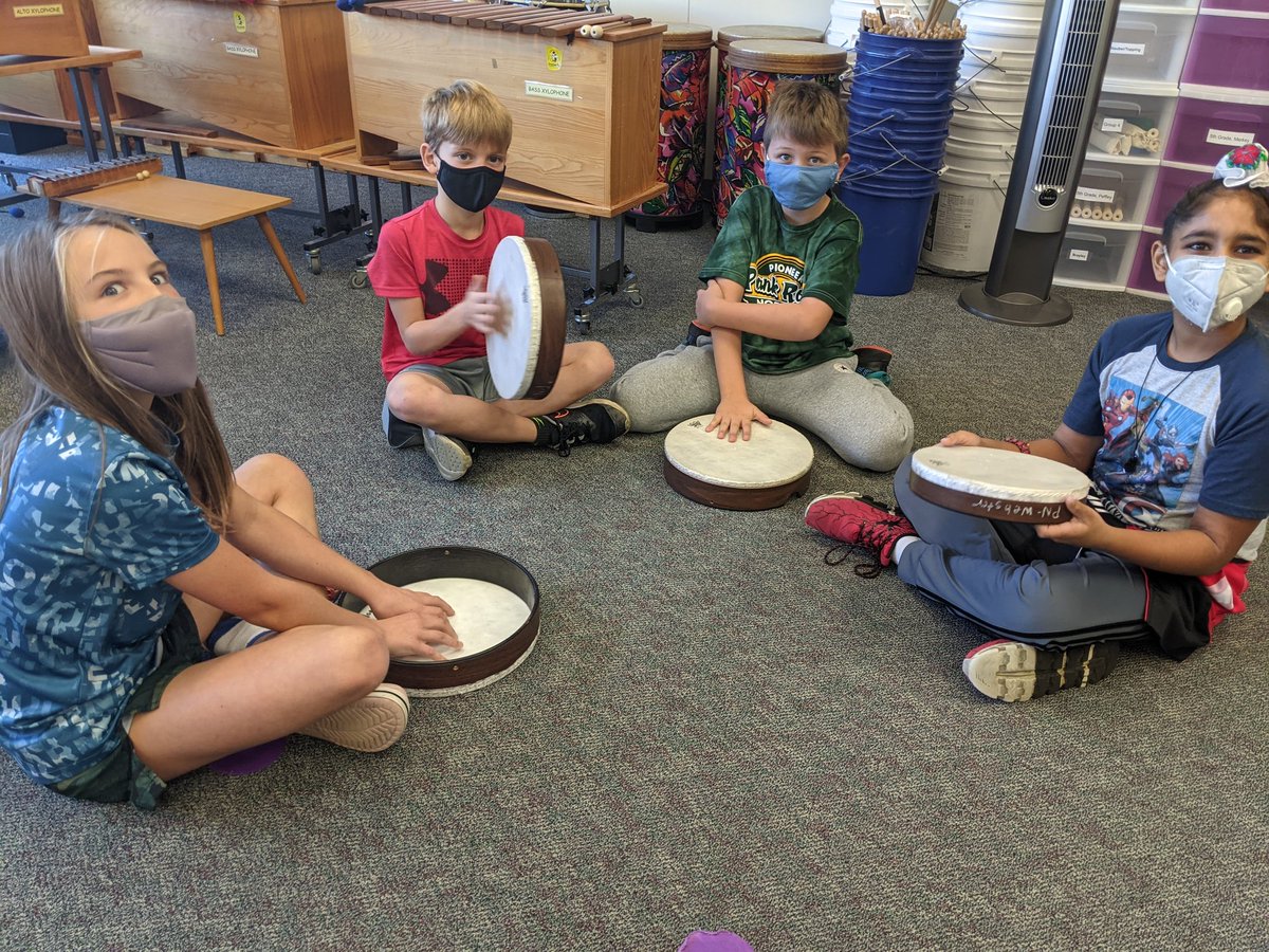 PlankNorthMusic's tweet photo. Plank North 4th graders have been working in groups to create their own rhythm patterns on hand drums. Rhythm, steady beat, playing skills, and collaboration are just a few of the skills they are using today! https://t.co/CmcI9uKm3v