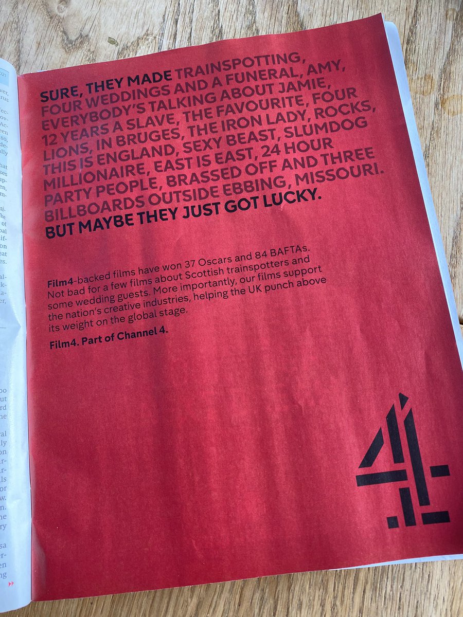 Good that <a href="/Channel4/">Channel 4</a>  are running a few ads across the media inc <a href="/TheEconomist/">The Economist</a> to remind us what they’ve achieved for arts/film/culture. Long live #channel4 !