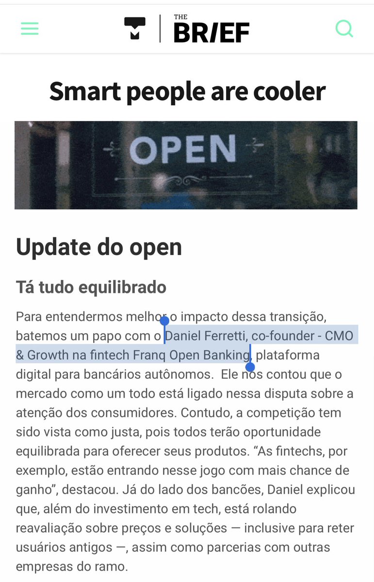 daniel_ferretti's tweet photo. Falei (rapidamente “pun intended”) com o pessoal do @thebriefoficial sobre a terceira fase do Open Banking! #openbanking #franq #fintech https://t.co/7pROzbkNmF