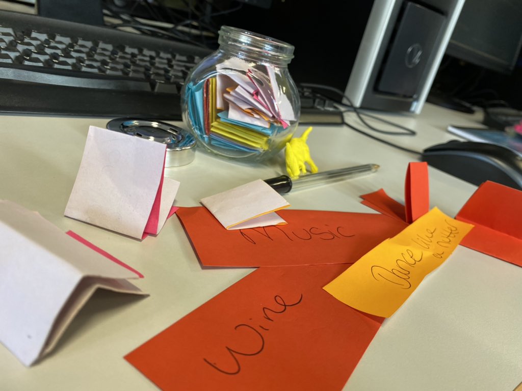 StN_Benn's tweet photo. Well-being session headed up by @AlishaKellyB. Letters to ourselves in a years time and wellbeing jars. May I introduce willy wonky the differently abled dinosaur 😁

@We_UoS_Nurses #WellbeingWednesday https://t.co/BNveUqsSeX