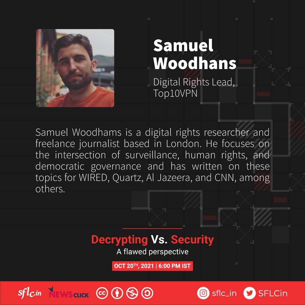 SFLCin's tweet image. #PrivacyVsSecurity
Opening remarks by @Samuel_Woodhams
&quot;Weakening encryption is a political disguise. Protecting encryption is more of a human rights issue rather than a security issue.&quot;

#encryption #privacy #HumanRights