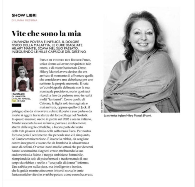 deb_pisano's tweet photo. #HilaryMantel è su #F! Il suo romanzo autobiografico #IFantasmiDiUnaVita è raccontato da #LianaMessina nella sua rubrica #ShowLibri https://t.co/xiNvy3XB3J