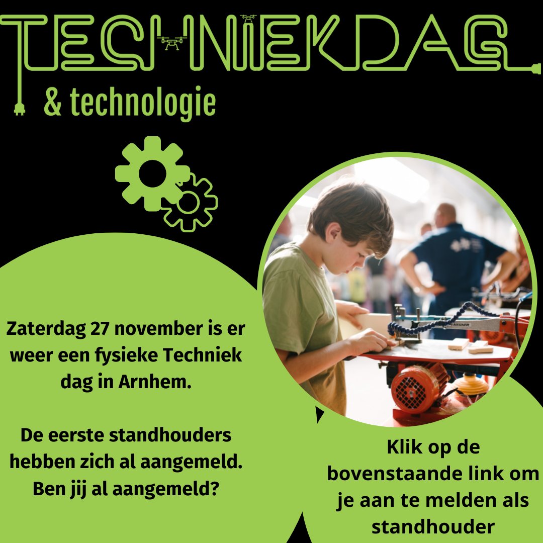 De eerste bedrijven hebben zich aangemeld! Op zaterdag 27 november is er weer een Techniekdag bij <a href="/rijnijssel/">rijnijssel</a> in Arnhem.

Wil jij jongeren enthousiast maken voor techniek? Druk dan nu op de onderstaande link en meld je bedrijf of instelling aan!

techniekdag.nl/aanmeldformuli…