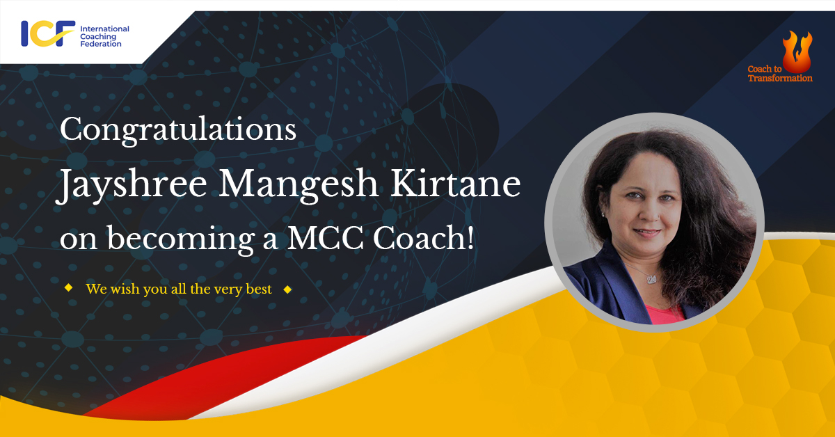 _CTT_'s tweet photo. Coach-To-Transformation would like to congratulate Jayshree Mangesh Kirtane on completing her MCC Coaching Credentials from ICF. We truly appreciate your dedication and commitment to coaching.  

#CoachToTransformation #CertifiedCoach #ICFCoach #ICFCertification https://t.co/km3pZNcedt