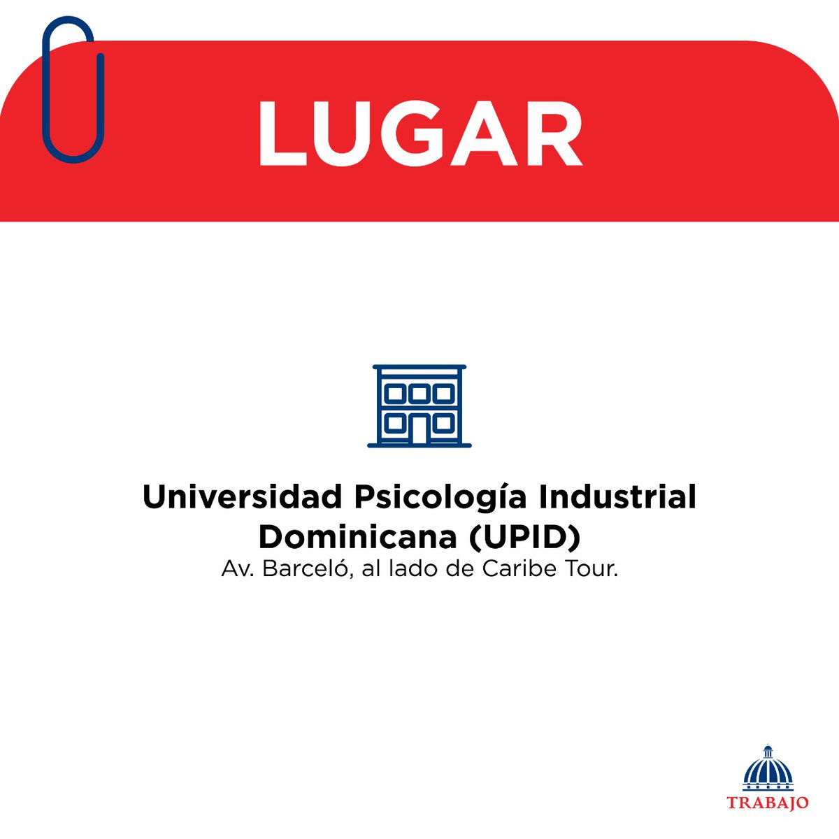 MTrabajoRD's tweet photo. El Ministerio de Trabajo, invita a las personas interesadas a depositar su currículum durante una jornada de empleo este miércoles 20 de octubre, en horario de 9:00 a.m. a 2:00 p.m., en la Universidad Psicología Industrial Dominicana (UPID), en Bávaro. https://t.co/o1Hb5h12EW