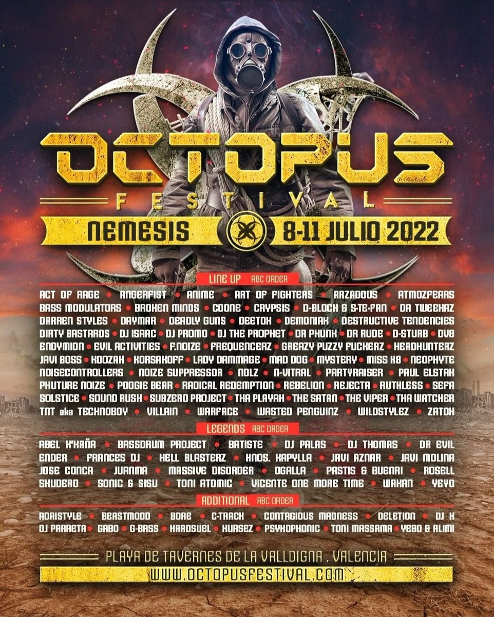 El festival HARD nacional <a href="/FestivalOctopus/">Octopus Festival</a> regresa el próximo año y anuncia este PEDAZO de line-up ¿Te lo vas a perder? 🤩💪💣💥 8-11 de Julio 2022 Playa de Tavernes de la Valldigna (Valencia)