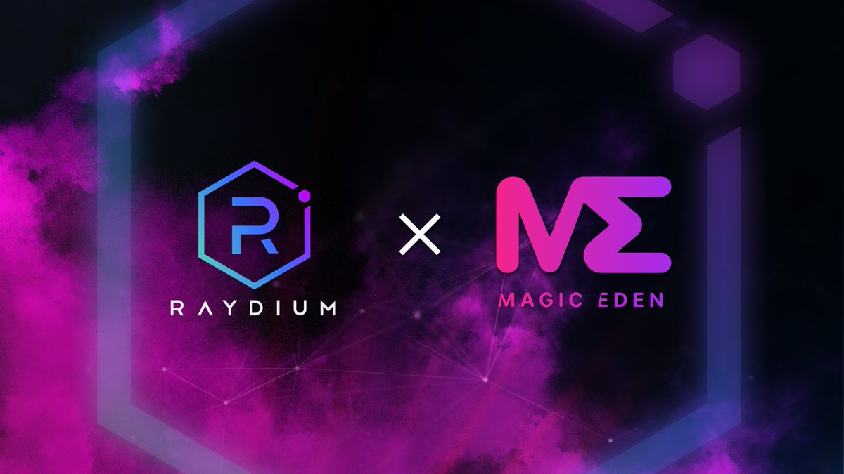 Raydium's tweet photo. The Raydium NFT Marketplace is now live! 

Cheers to @MagicEden_NFT for pulling a rabbit out of the hat! 🪄  

Check the navigation tabs on Raydium or direct link:
https://t.co/WjzS4cWRuw

Stay tuned, we'll be hosting a Twitter spaces chat w ME on the hour! https://t.co/7NBscDPdZO