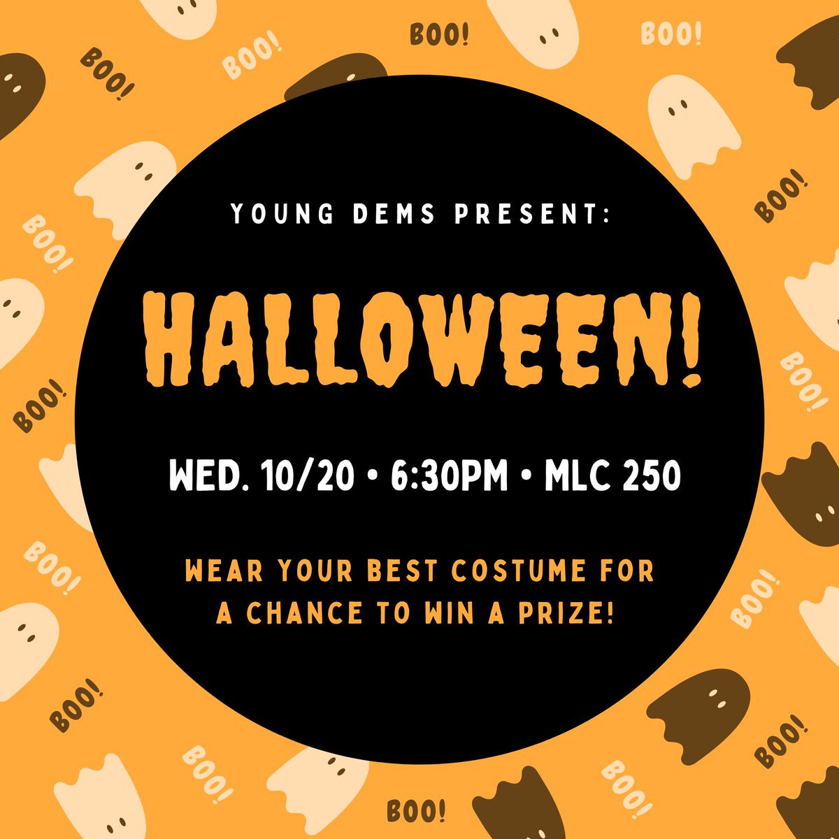 YoungDemsUGA's tweet photo. Come celebrate spooky season with Young Dems! We hope to see you tonight at 6:30pm in MLC 250. Be sure to dress up for a chance to win the costume contest!👻🎃 https://t.co/1SznsHLpwc