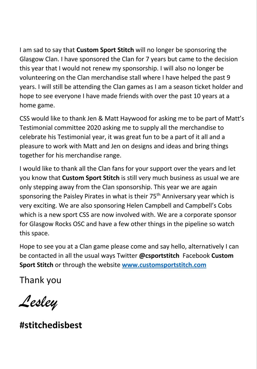 Sponsorship update from CSS #stitchedisbest 😊