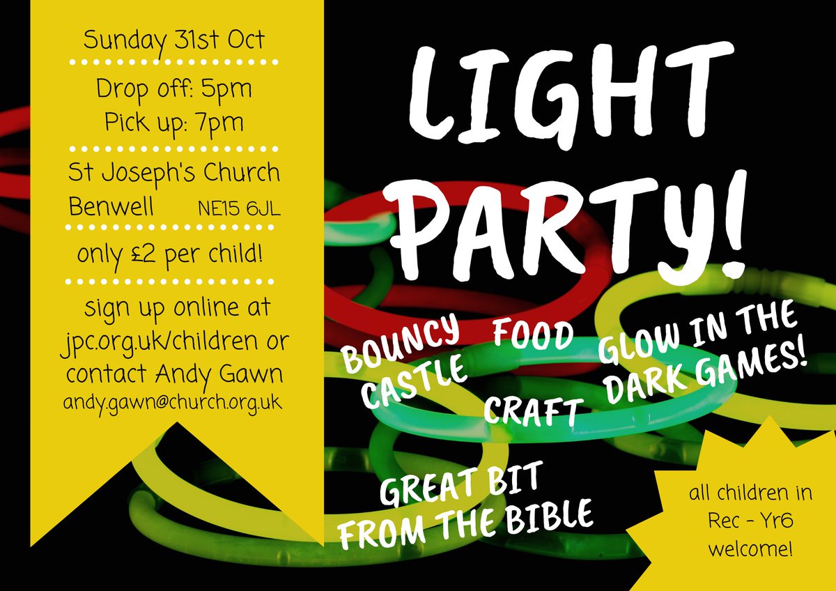 HTGChurch's tweet image. If you're looking for something for your primary-aged children to do on Sunday 31st October that's a really positive alternative to Halloween then LIGHT PARTY is your answer!