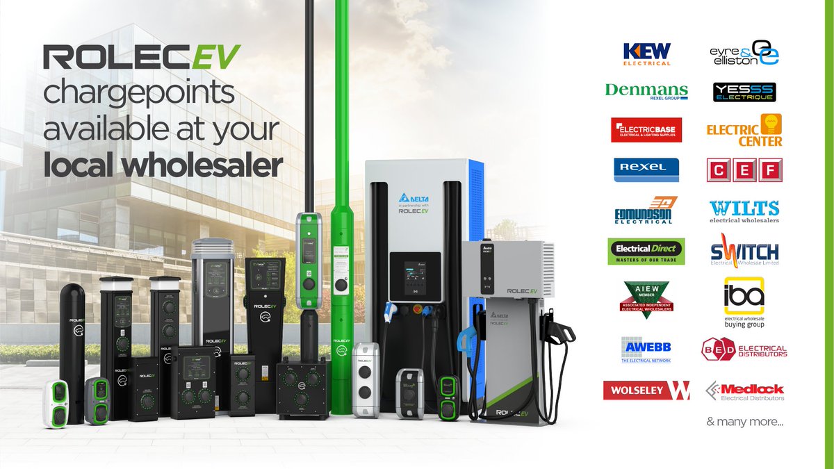 RolecEV's tweet photo. #ElectricalContractors; for all things Rolec and EV charging, visit your local wholesaler 🔋⚡ Our wholesaler network allows you &amp; your customers to benefit from a vast range of AC fast &amp; DC rapid chargers, ranging from 3.6kW-200kW charging speeds! 

https://t.co/1BeOpCBg36 https://t.co/6sXYPGBqjR