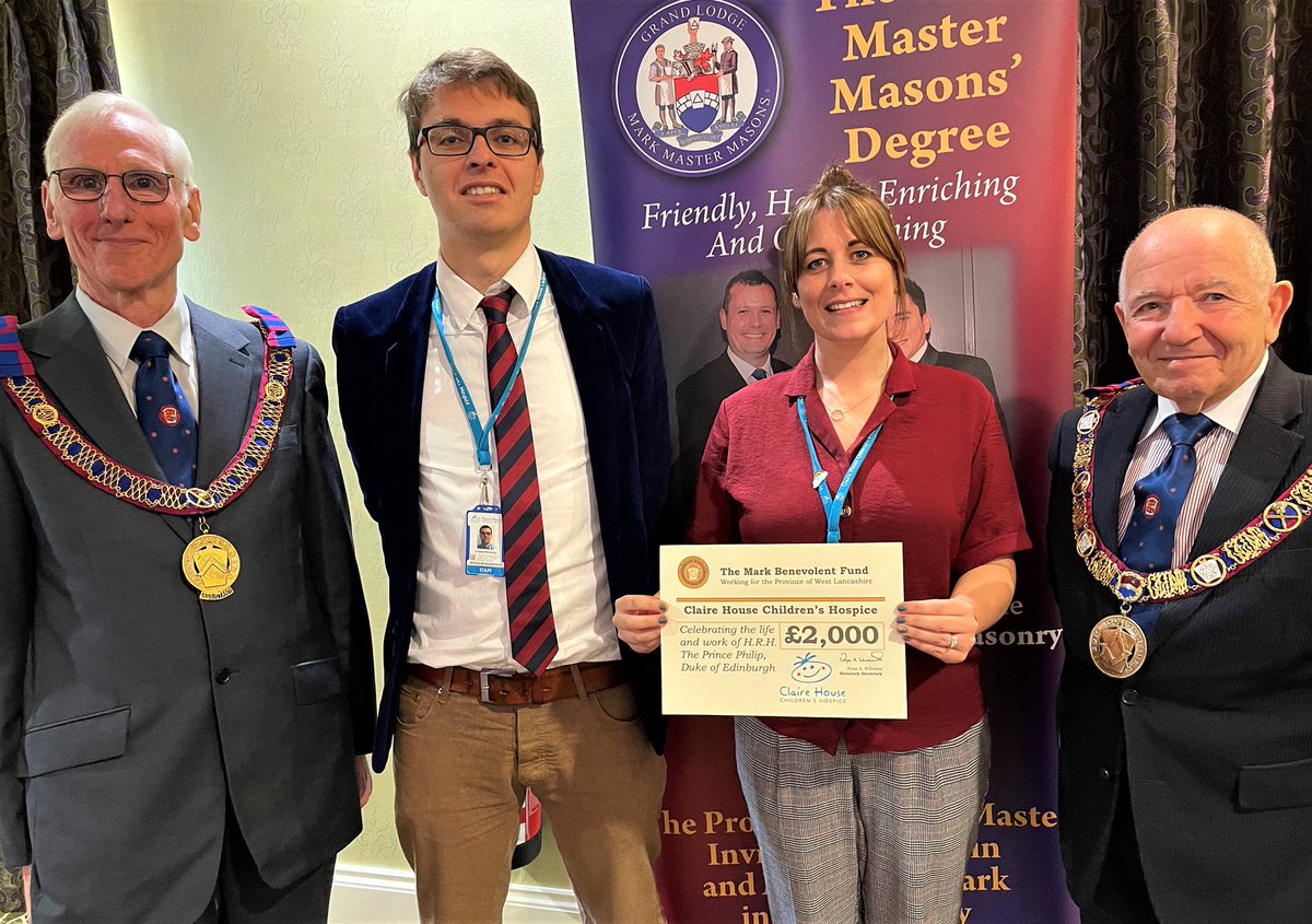 ClaireHouse's tweet image. We are delighted to receive a wonderful donation of £2,000 from the Mark Masons Benevolent Fund as part of a £1.25 million capital grant. A huge thank you to members of @WLMarkMasons for nominating Claire House👏👏👏 @WestLancsPGL