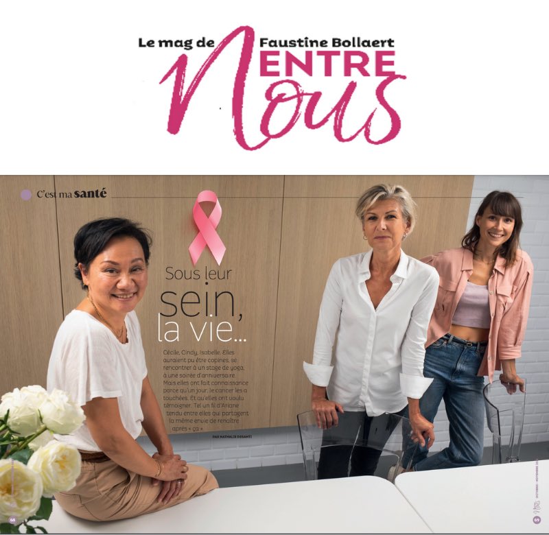 Merci à <a href="/FaustineFB/">Faustine Bollaert</a>  et à  Nathalie Desanti pour ce très bel article dans #EntreNous .
C’est un plaisir pour #ISABELLEGUYOMARCH d’avoir participé à cette interview croisée au côté de Cécile <a href="/Garance_Paris/">Garance Paris</a> et Cindy <a href="/curcumabox/">curcumabox</a>, deux cancers survivors inspirantes et engagées.