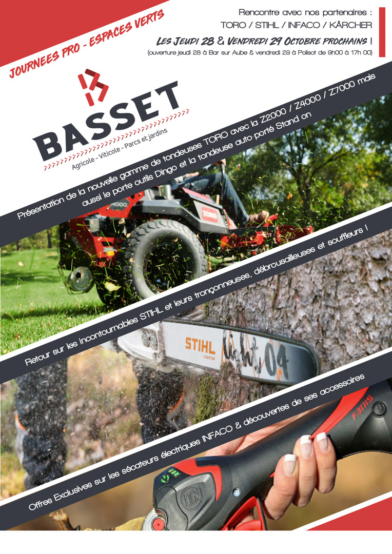 TeamBASSET's tweet photo. Venez à la rencontre de nos fournisseurs partenaires :
Les 28 &amp; 29 octobre prochain de 9h 00 à 17h 00 !
Le Jeudi 28 à Bar sur Aube et le Vendredi 29 à Polisot
#motoculture #tronçonneuse #tondeuse #sécateur #électrique #INFACO #STIHL #KÄRCHER #TORO https://t.co/mAAjnXGYJS