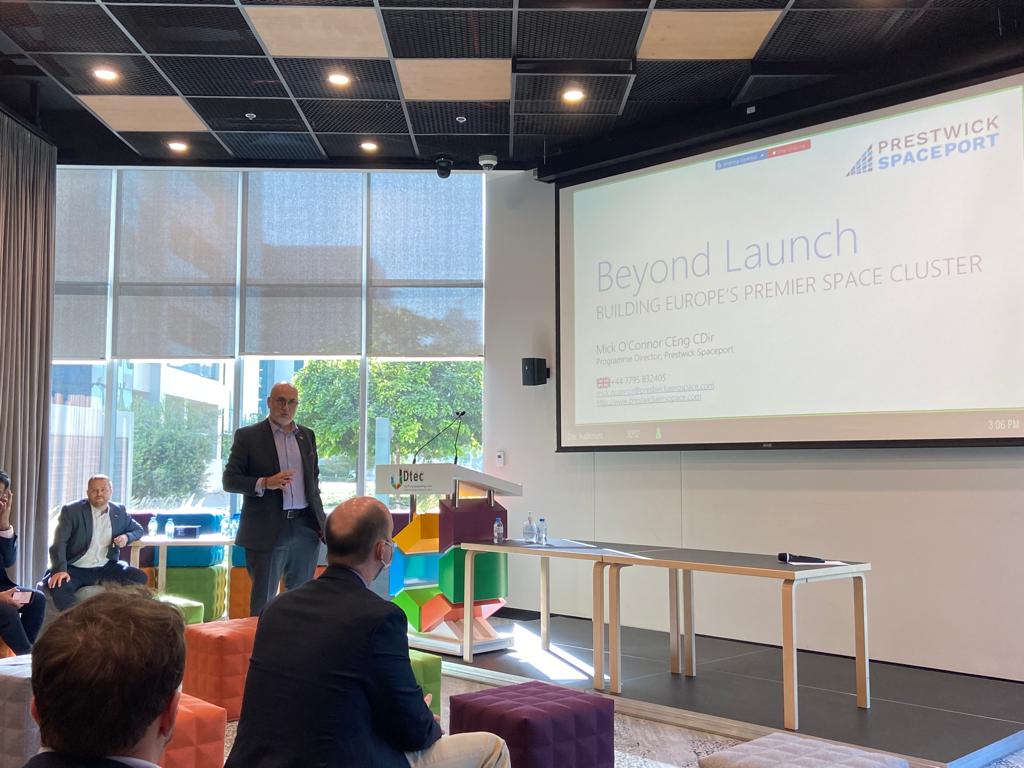 Our Programme Director Mick O'Connor presented updates on Prestwick’s space cluster, yesterday, at the @dtec_dso with a <a href="/scotgov/">Scottish Government</a> trade delegation. 
Get in touch to learn more about how your company can set up alongside <a href="/PrestwickSpace/">Prestwick Spaceport</a>. 
 #BeyondLaunch

<a href="/theAstroAgency/">AstroAgency</a> <a href="/AstraiusL/">Astraius Launch 🇬🇧🏴󠁧󠁢󠁳󠁣󠁴󠁿🇺🇸</a>