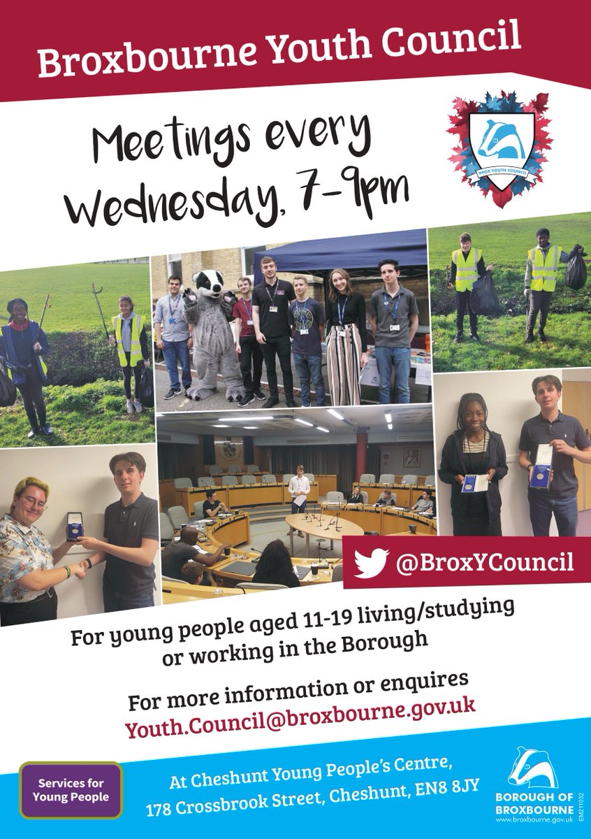 Tonight <a href="/BroxYCouncil/">Broxbourne Youth Council</a>  will be meeting at Services for Young People Cheshunt Access Point EN8 8JY
All young people aged 11-19 are welcome to come along!