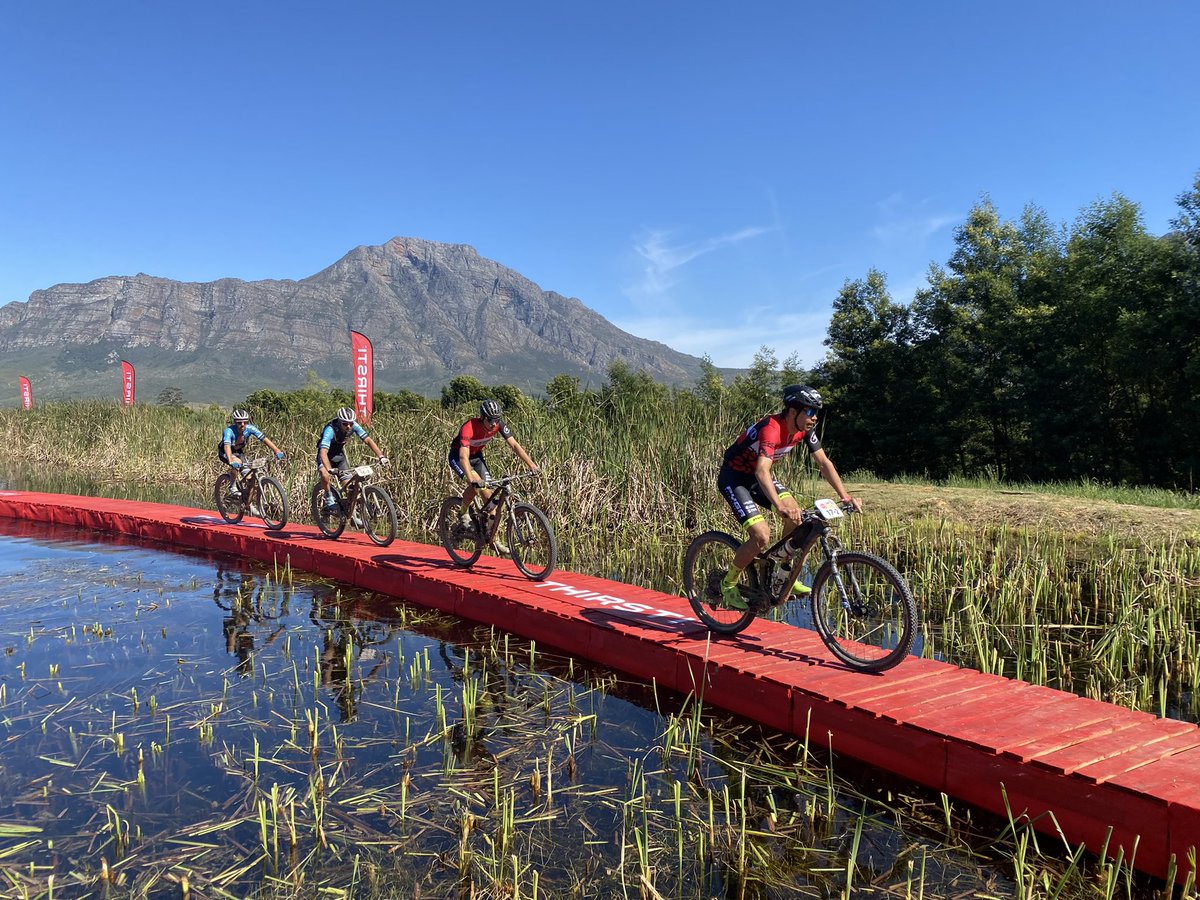 dirtyheartmtb's tweet photo. Special thanks to @ThirstiW for hosting us! Fantastic day watching the riders fly over the floating bridge! 👏🏼 #capeepic #untamed #thirsti @CapeEpic https://t.co/PoS5zpc2Dx