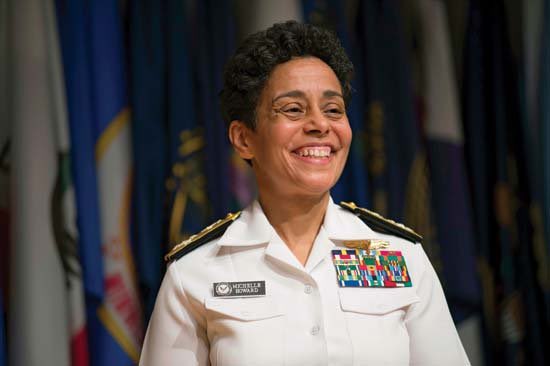 LaMadameX's tweet image. Meet Michelle Howard, the real first female 4 star admiral. On July 1, 2014, Howard became the first woman promoted to the rank of four-star admiral in the U.S. Navy.  A white man is erasing this black woman's legacy. 
#RachelLevine #firstfemale