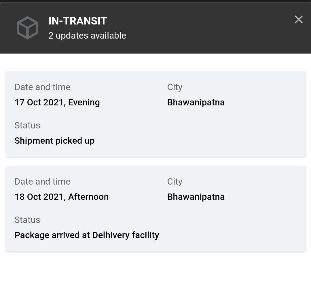 Arya0G's tweet photo. @help_delhivery  no movements since 18th Oct, or is it just not updated, I really hope you look into this matter. https://t.co/e8lOi7kPQR
