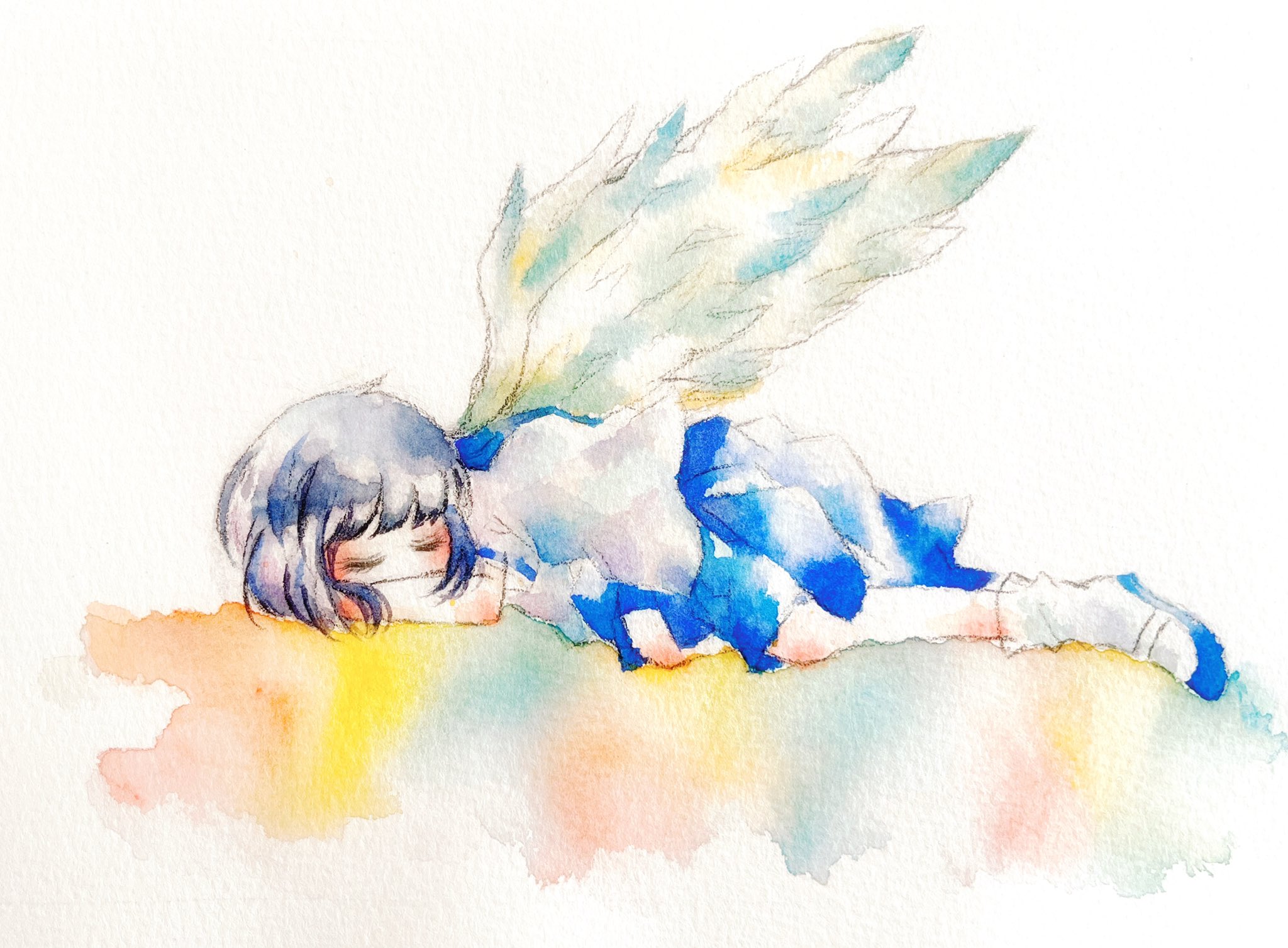 こひめ 鳥になる夢をみたの 何もないまっしろな世界に ひとり 君がいた 君に会いたかった 水彩 透明水彩 水彩画 イラスト 水彩イラスト アナログ 女の子 少女 鳥 夢 翼 Watercolor Illustration Artworks T Co Xvob8ug167