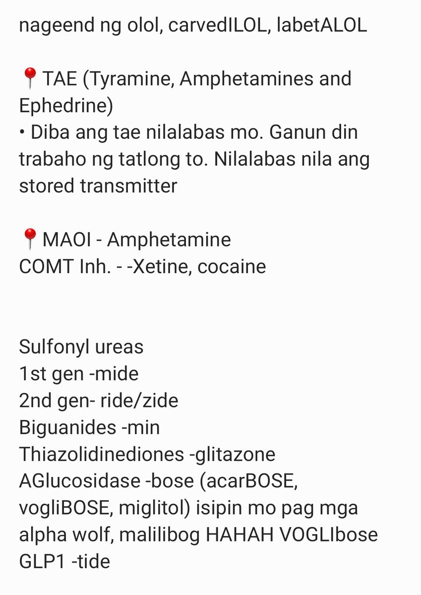 byeerrthh's tweet image. Some of my pharma mnemonics before. Di ko mahanap iba