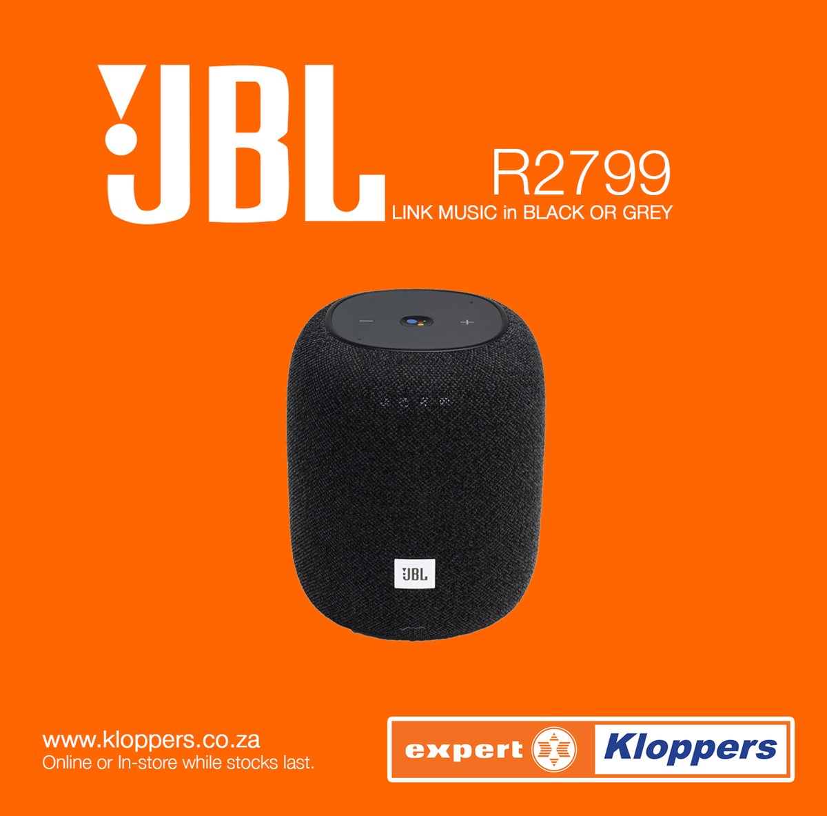 JBL Link Bluetooth Portable speaker in Black or Grey, R2799.  Link to purchase online:  kloppers.co.za/default/catalo…+ #music #JBL #jblspeaker JBL #KloppersSA