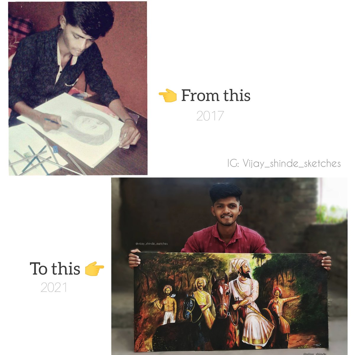 #journey
2017-2021 be like 👆
(Paper-Canvas) 
. 
#selfthought
. 
How's it? 
Let me know in comment section 
. 
Give some feedback ❤@vijay_shinde_sketches