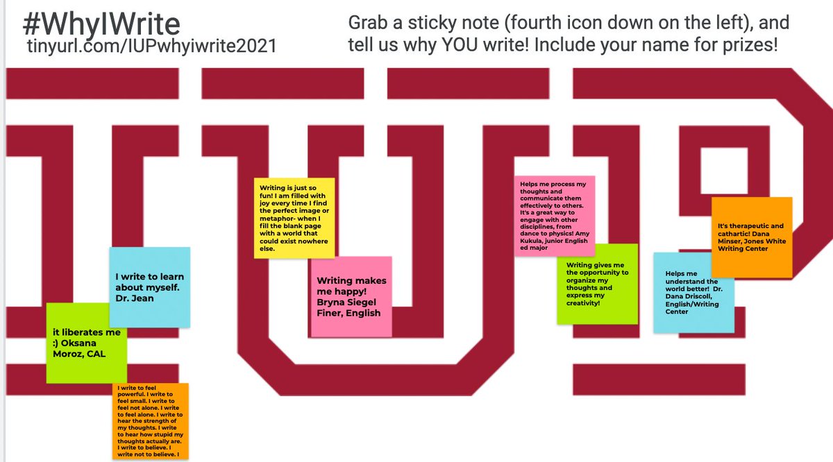 IUP_WAC's tweet photo. Have you seen our National Day on Writing #Jamboard ! Participate to win prizes!!  #whyiwrite 
@ncte @NCTEIUP @IUPWriting
 
https://t.co/f0Pi6jvgco https://t.co/eY5mNzohiC