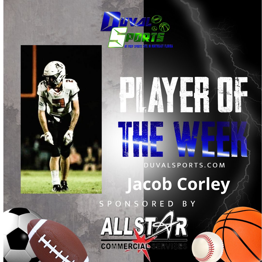 Congratulations to Atlantic Coast's Jacob Corley on earning Duval Sports Player Of The Week Sponsored By Allstar Commercial Services! thehotsideguys.com 
The talented 2022 ATH led @AC_StingraysFB to victory with 3 TDs vs Ponte Vedra! <a href="/JacobCorley7/">Jake</a> has played WR, RB, AND QB!