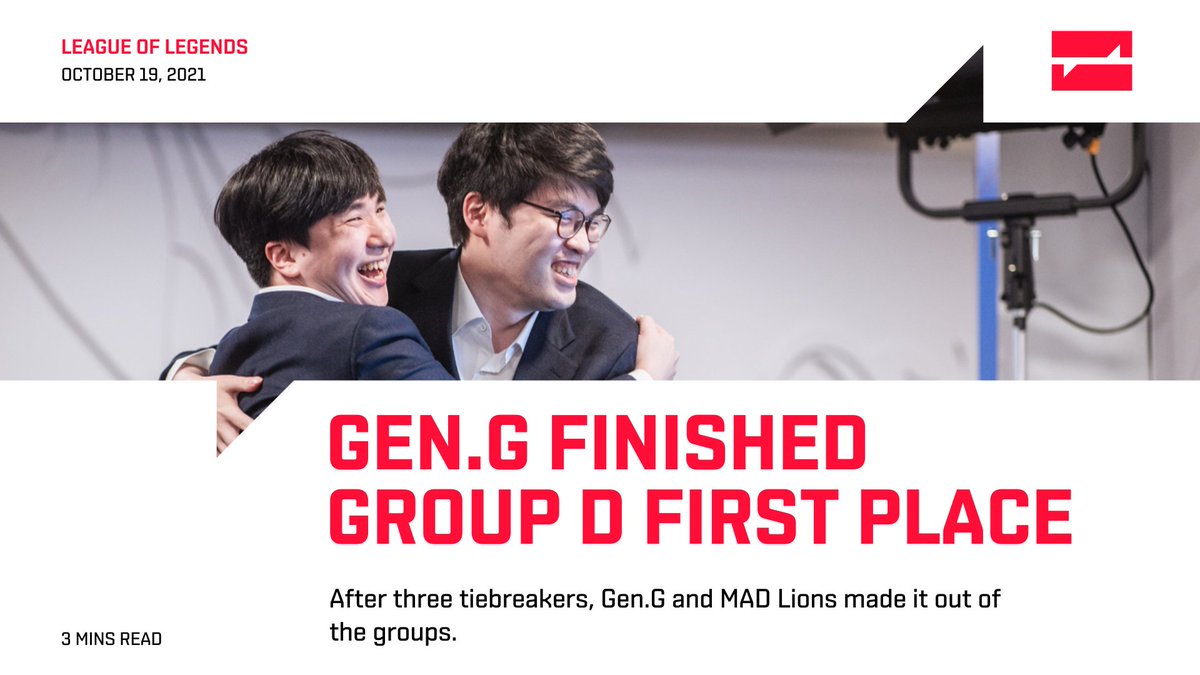 gamehallgg's tweet photo. There were a lot of groups where we saw 4-2 first places, 4-2 tiebreakers or 3-3 tiebreakers but Worlds 2021 Group D will have a special place in fans’ heart. After 11 #Worlds, we have finally seen the four-way tiebreaker!

Read more here: https://t.co/yjrEQ607pC

@GenG_KR #LoL https://t.co/QcO1hdo2Qf
