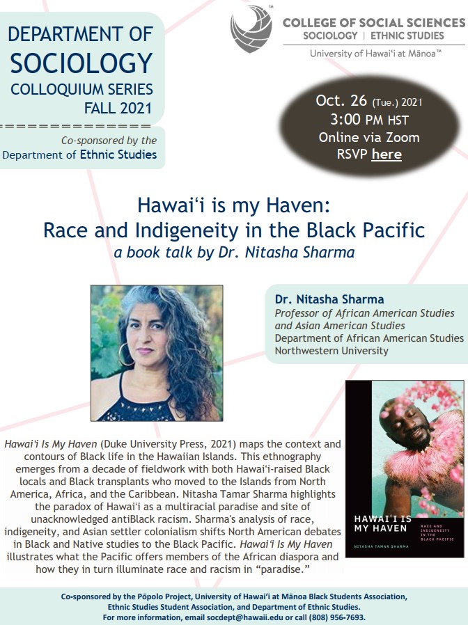 Our first colloquium session with Dr. Nitasha Sharma is tomorrow, and it's not too late to register!  https://t.co/G0REpjCyUQ
"Hawaiʻi is my Haven" is available online in the UH library.
@nitashatsharma @JenDarrahOkike @PopoloProject @uhm_es @ashleytrubin 