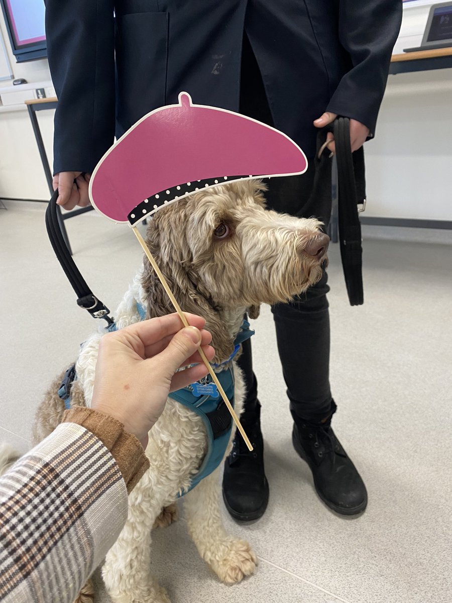 Flynn with his beret on ready for Open Evening tonight