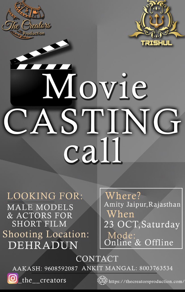 TheCreators3219's tweet photo. Hello everyone!
We The Creators family are conducting an audition for a short film in both online and offline mode. This is a big project because it will be going to the film festival.

https://t.co/G4IGeM8DHx https://t.co/LkKjGHfHj4