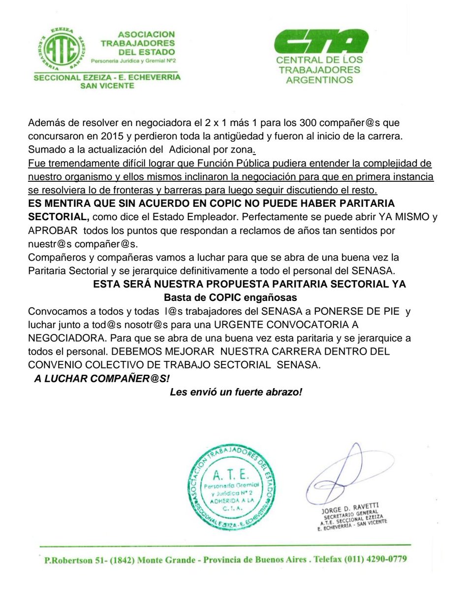 Queremos la apertura de la Paritaria Sectorial! El ámbito de negociación para resolver nuestro históricos reclamos!