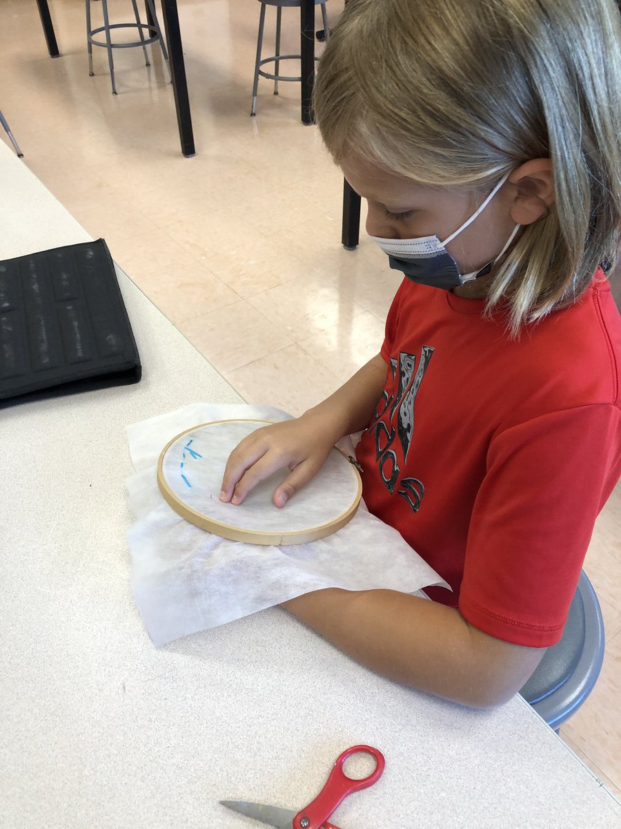 5th grade students practicing back and running stitches today.  One student said “This is so relaxing!” Great way to start the morning. #theU #TeamUTMS