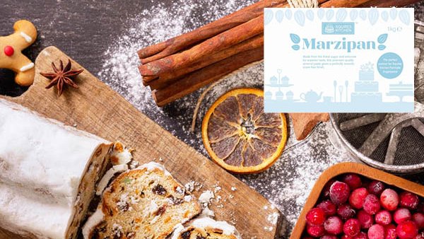 NEW 1kg packs of SK Marzipan!⭐ Made from the finest sugar and almonds, this premium-quality almond paste has a superior taste and gives a flawless finish. #christmasbaking #marzipan #squireskitchenproducts