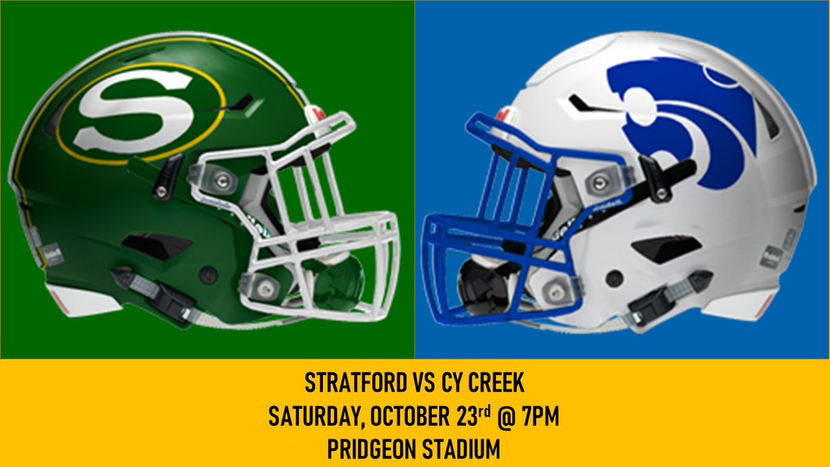 Spartans,
I just want to remind everyone that the varsity football game this weekend vs. Cy Creek is at Pridgeon Stadium, 7pm. There was a time change from some of the earlier schedules that went out this summer.#SpartanPride
