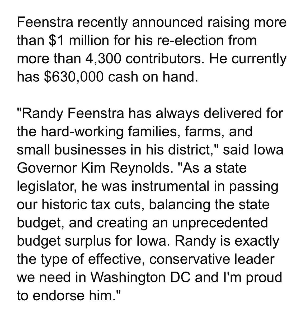 RandyFeenstra's tweet photo. Today, I’m officially announcing the start of my re-election campaign for Congress in 2022. Im honored to have the support of so many conservative leaders and public servants. https://t.co/HvvIeiGiVW