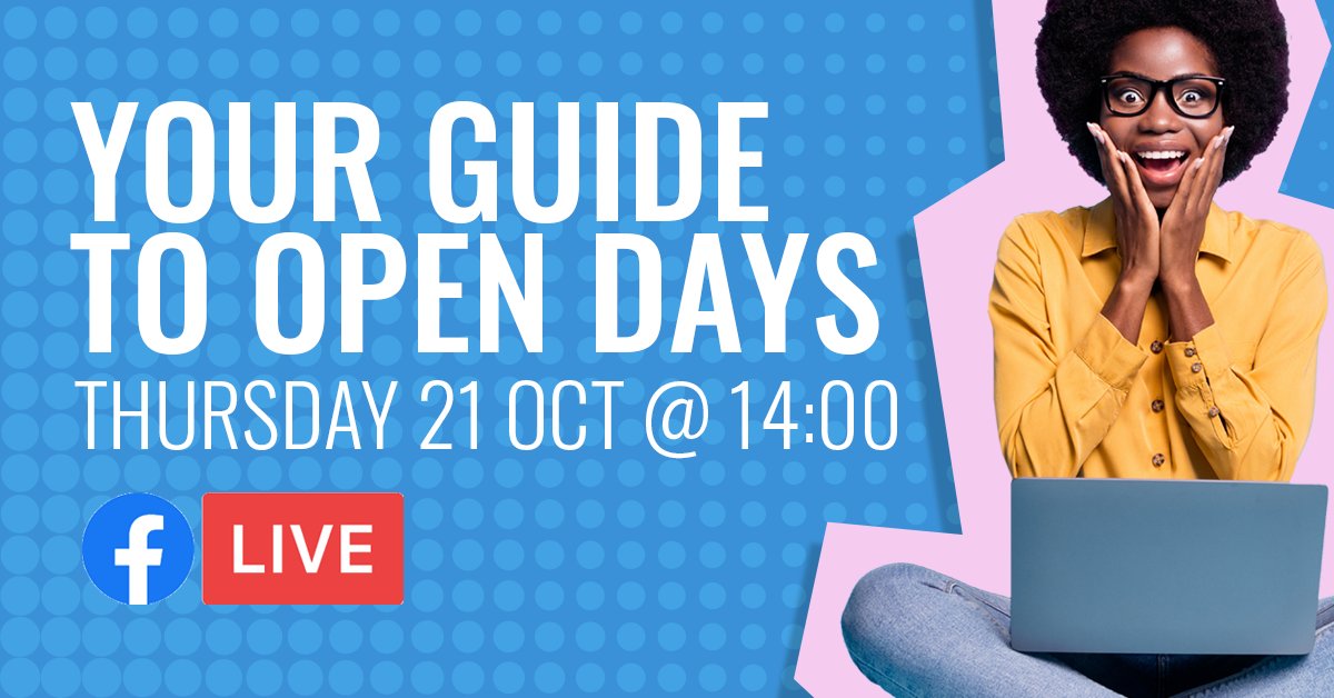 TOMORROW @ 14:00! 🚨 🚨 🚨 

Join us as we discuss all things open days. Find out how to prepare, what questions you should be asking, what to expect AND how to get the most out of the day! 

Join us LIVE on Facebook and bring your questions!