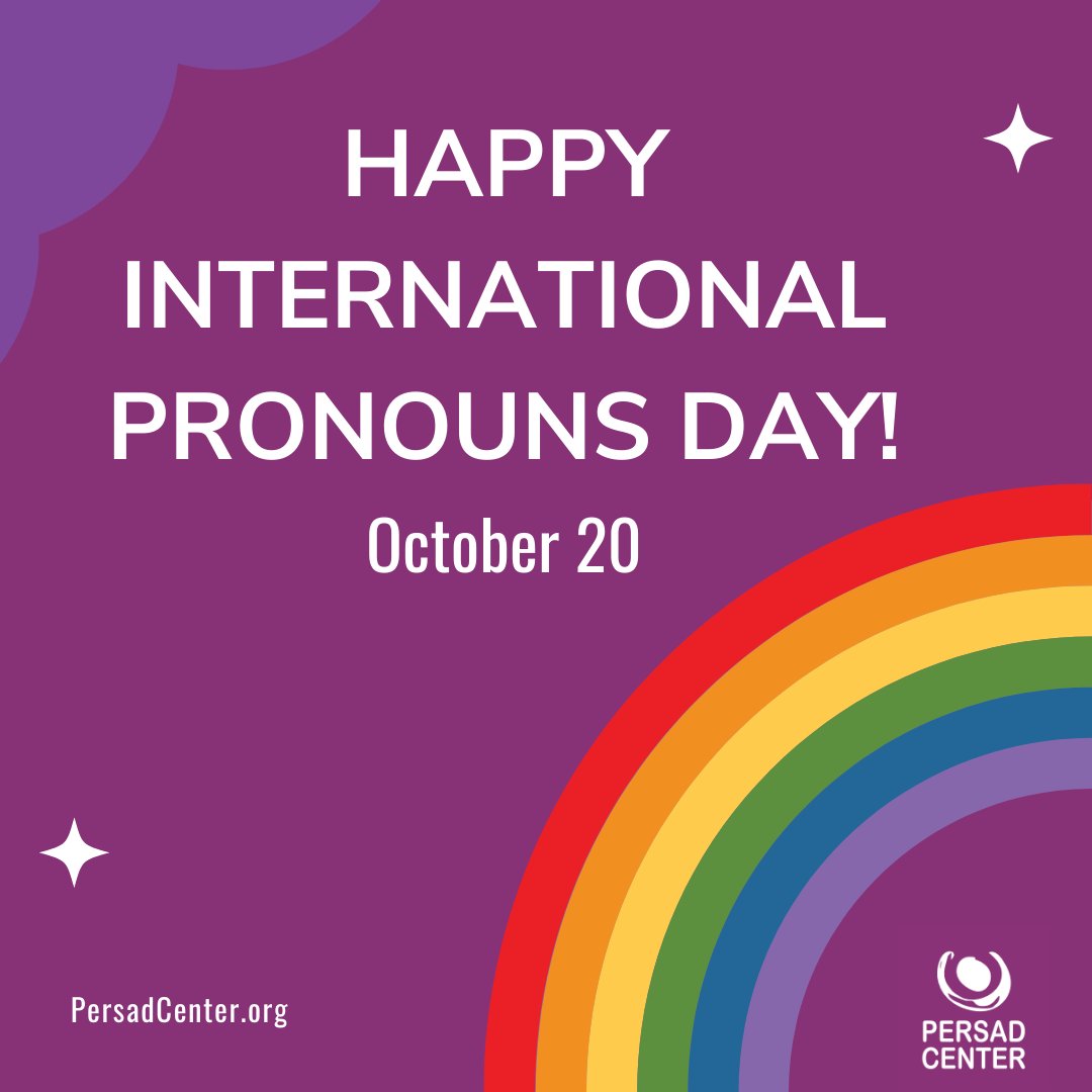 PersadCenter's tweet photo. Each year, International Pronouns Day (IPD) takes place on the third Wednesday of October, and that's October 20th this year. This is a grassroots effort!
#persad #lgbtq #community #blacklives #fundraisingevents #internationalpronounsday https://t.co/84S6qpysnA
